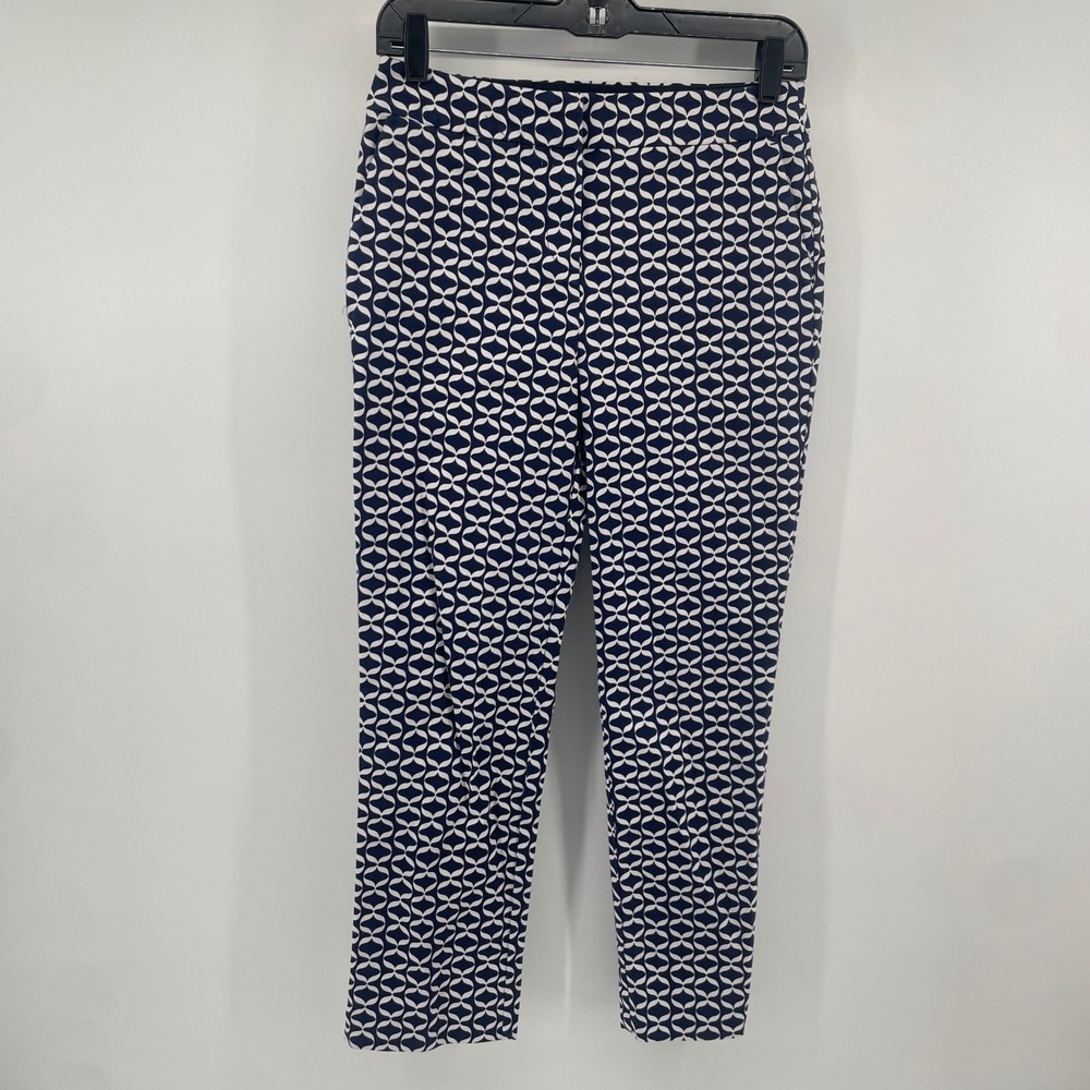 Boden Richmond Pants Womens 4R Navy White Geometric Print Cropped Trousers Slim
